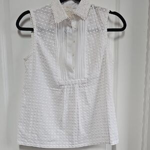 J. Crew White Sleeveless Pleated Blouse